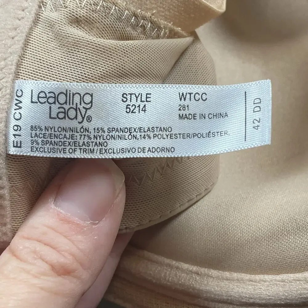 Leading Lady Brigitte Size 42DD Full Coverage Lace Underwire Bra 5214 Nude NWOT